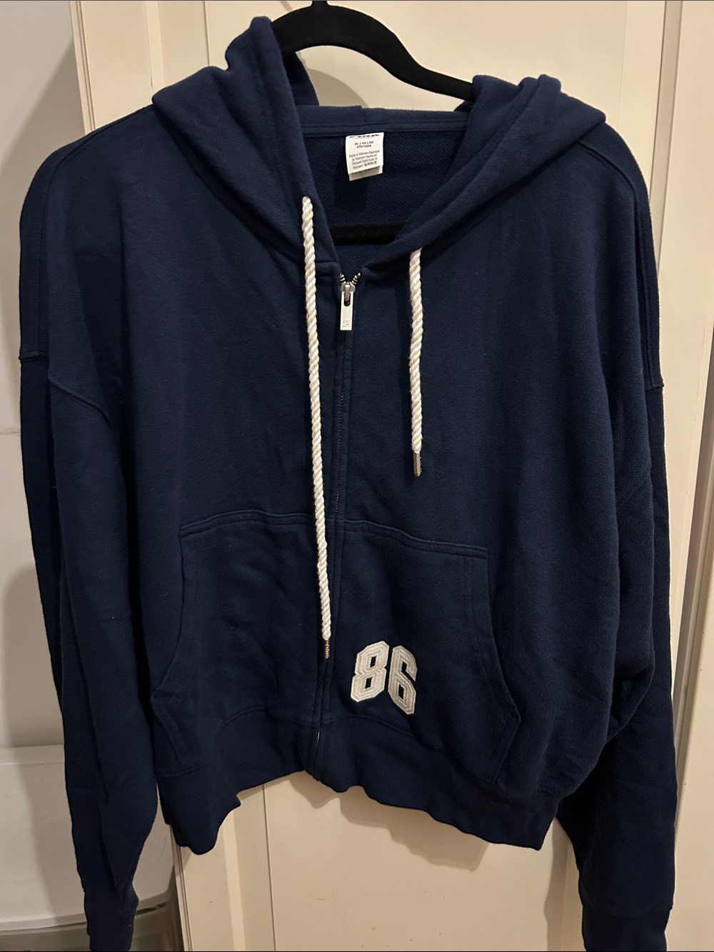 PINK Victoria's Secret Navy Zip-Up Hoodie with White Drawstrings